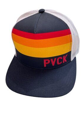 PVCK Trucker Hat One Size Mesh Snapback Rainbow Stripes Blue White Outdoor NEW